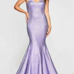 Faviana Metallic Strapless Gown in Lavender - women