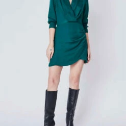 Deluc Porta Wrap Mini Dress in Pine Green - women