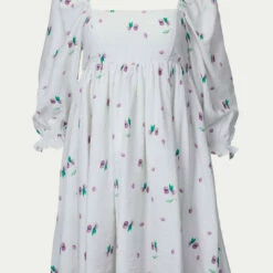 Storia Grape-Print Baby Doll Mini Dress in Light Grey - women