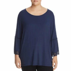 Single Thread Plus Womens Ribbed Trim Lace Trim Pullover Top