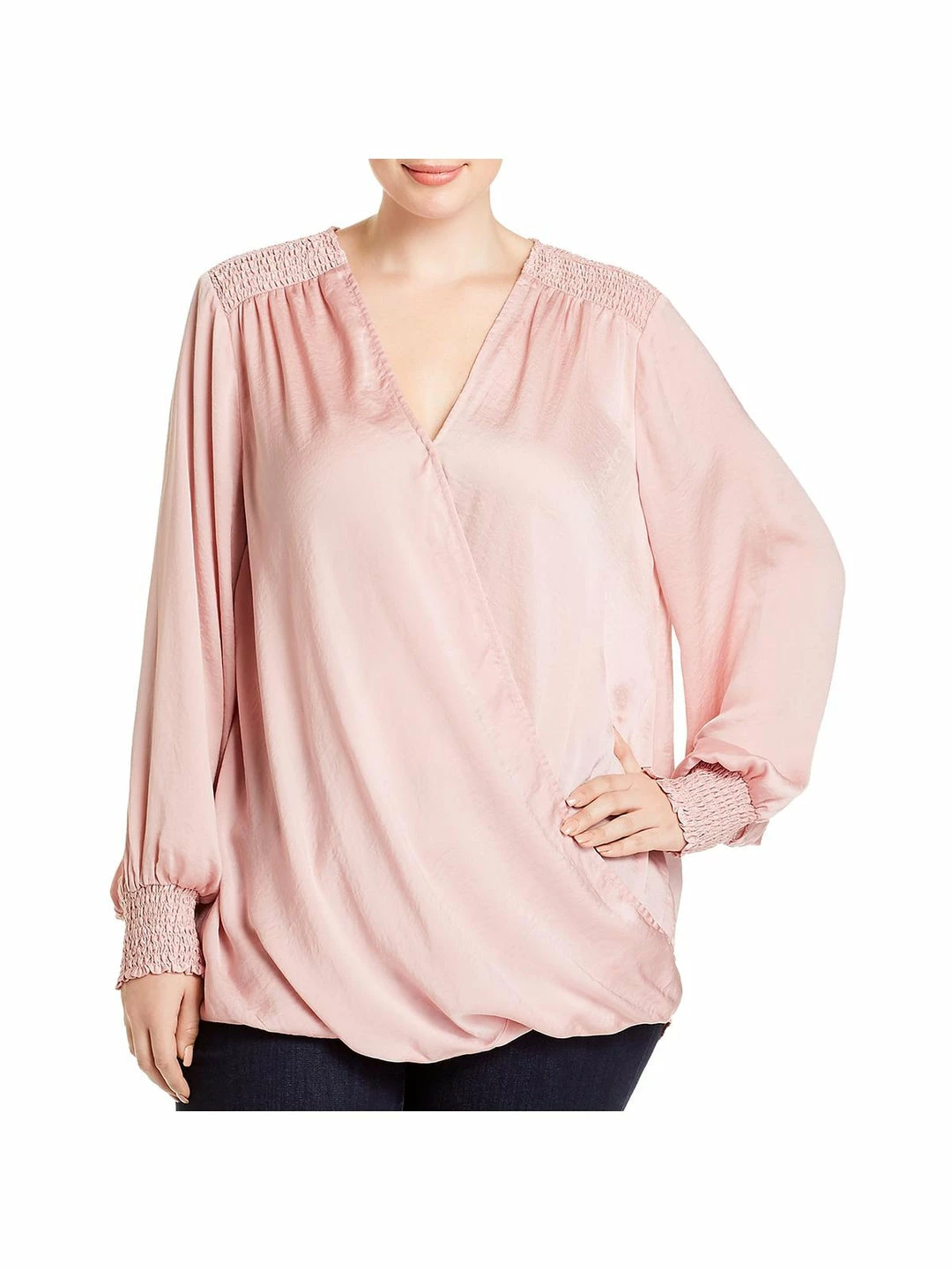 Single Thread Plus Womens Smocked Long Sleeve Wrap Top 1 Single Thread Plus Womens Smocked Long Sleeve Wrap Top