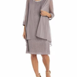 R&M Richards Womens 2PC Embellished Shift Dress