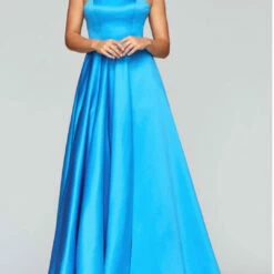 Faviana Satin Strapless Ball Gown in Sea Blue - women