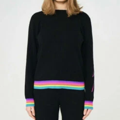 Brodie Cashmere Rainbow Thunder Strike Cashmere Crew Neck Sweater in Multi - women