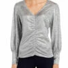 Single Thread Womens Metallic V Neck Pullover Top