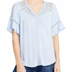 Single Thread Womens Lace Trim V Neck Blouse