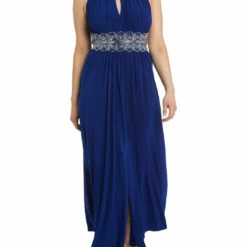 R&M Richards Womens Embellished Halter Evening Dress