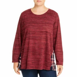Single Thread Plus Womens Plaid Mixed Media Blouse