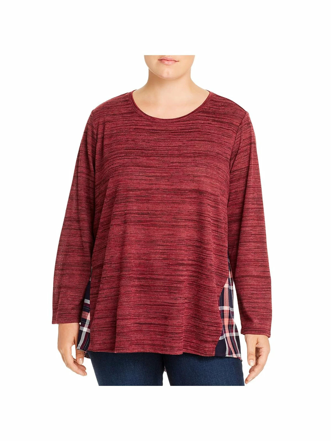 Single Thread Plus Womens Plaid Mixed Media Blouse 1 Single Thread Plus Womens Plaid Mixed Media Blouse