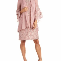 R&M Richards Womens 2PC Lace Sheath Dress