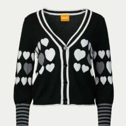 Brodie Cashmere Sweetheart Cotton Silk-Blend Cardigan in Coal - women