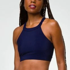 Onzie High Neck Crop Top in Navy - women