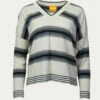 Brodie Cashmere Gradient Striped V-Neck Jumper in Canvas - women