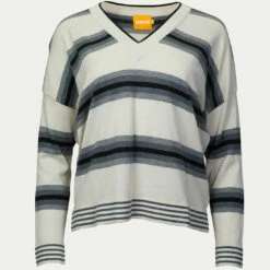 Brodie Cashmere Gradient Striped V-Neck Jumper in Canvas - women