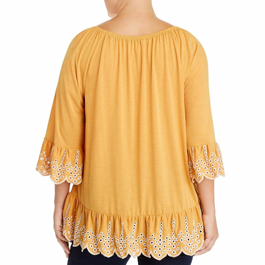 Single Thread Womens Eyelet Trim Off-The Shoulders Peasant Top 2 Single Thread Womens Eyelet Trim Off-The Shoulders Peasant Top - Image 2