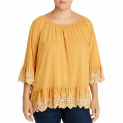 Single Thread Womens Eyelet Trim Off-The Shoulders Peasant Top