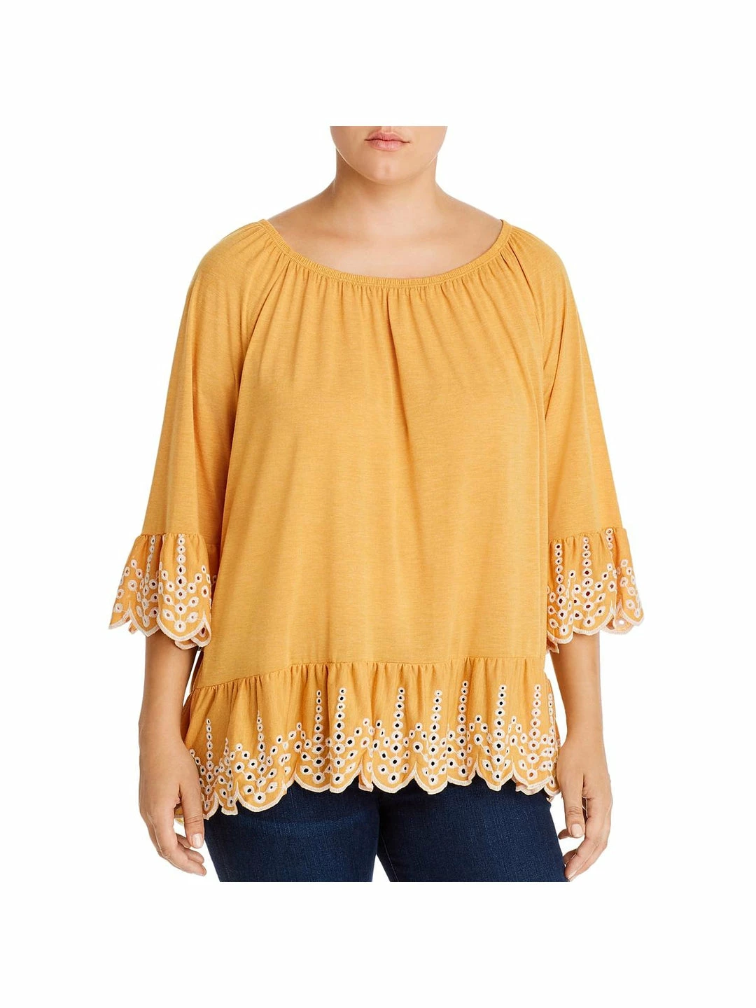 Single Thread Womens Eyelet Trim Off-The Shoulders Peasant Top 1 Single Thread Womens Eyelet Trim Off-The Shoulders Peasant Top