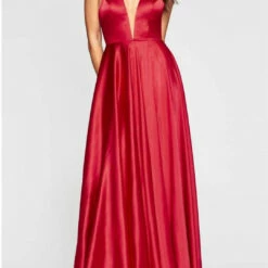Faviana Long Charmeuse Dress in Red - women