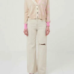 Brodie Cashmere Wild Casi Cardigan in Antique White/Leopard Print/Pale Pink - women