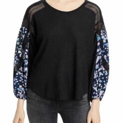 Single Thread Womens Mixed Media Crewneck Pullover Top