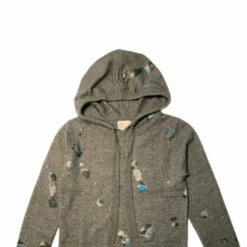 Brodie Cashmere Splatter Hoodie in Mid Grey - women