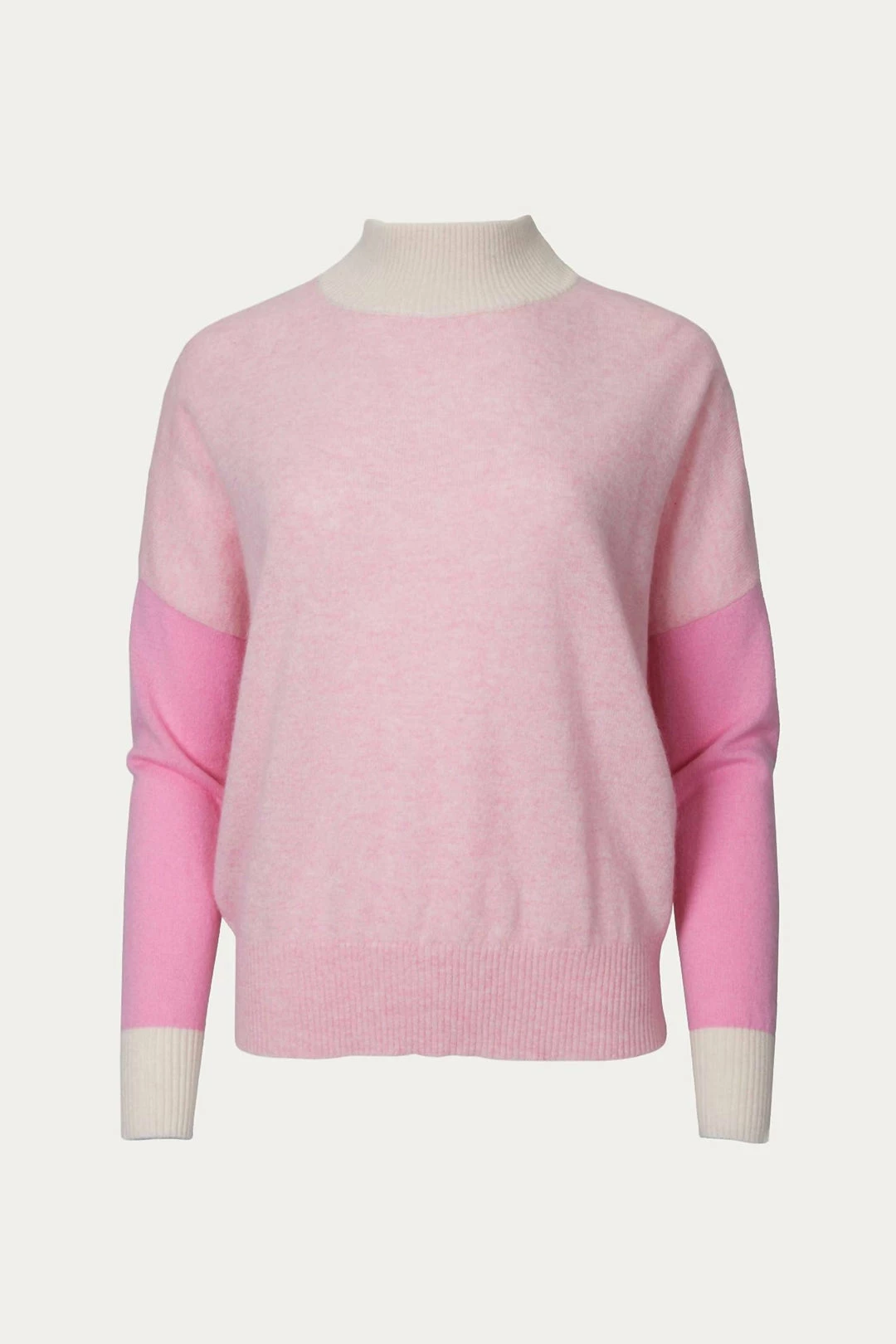 Brodie Cashmere Isabella Colorblock Cashmere Jumper in Crystal Pink - women 1 Brodie Cashmere Isabella Colorblock Cashmere Jumper in Crystal Pink - women