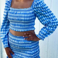 Storia Gingham Skirt in Blue/White - women