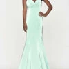 Faviana Long Satin Dress in Sage - women