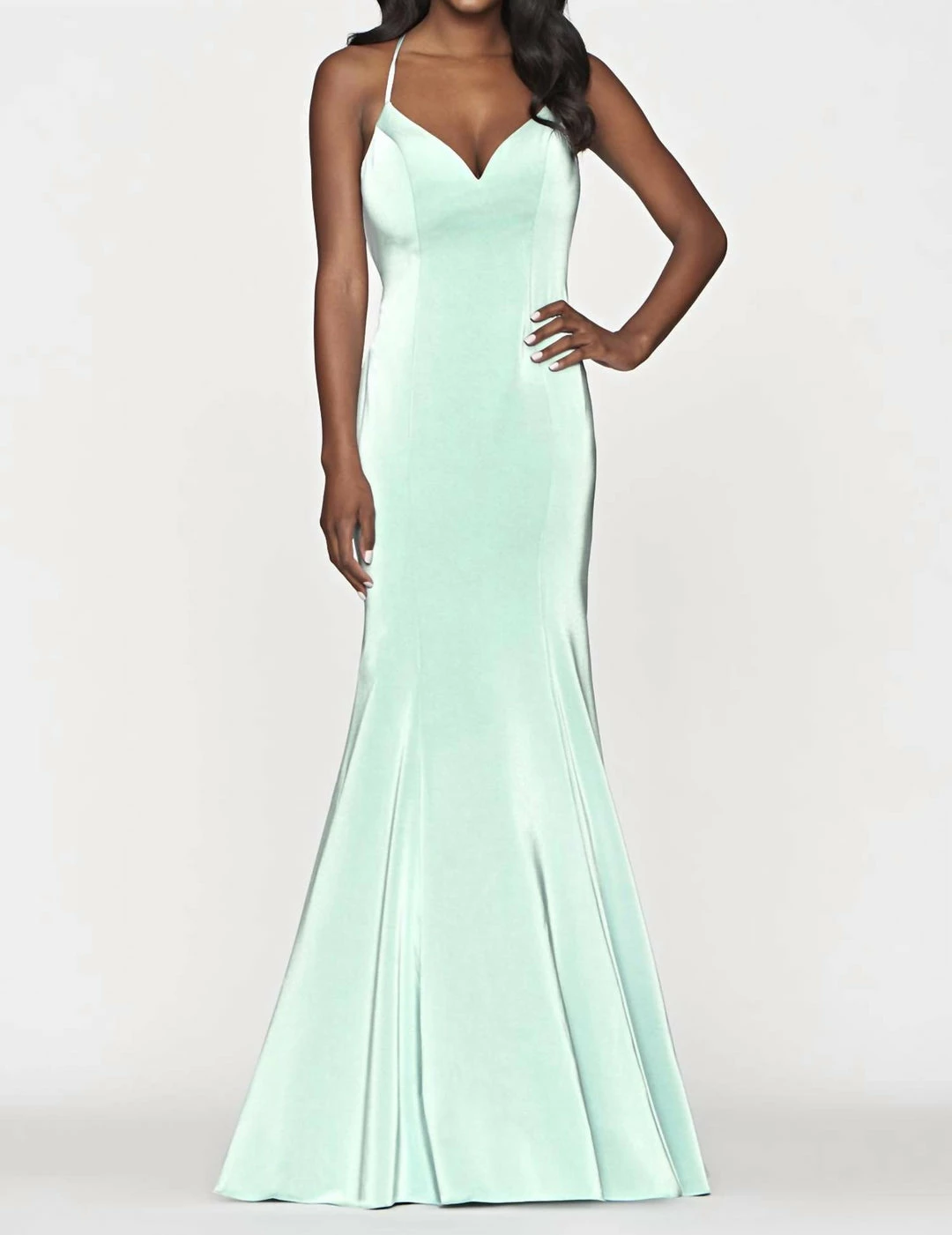 Faviana Long Satin Dress in Sage - women 1 Faviana Long Satin Dress in Sage - women