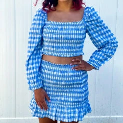 Storia Gingham Crop Top in Blue/White - women