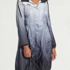 Anatomie Sedona Long Nylon Windbreaker Jacket in Black Grey Ombre - women