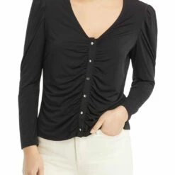 Single Thread Womens Knit Ruched Pullover Top