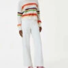 Brodie Cashmere Pop Stripe Crew Jumper in Organic White - women