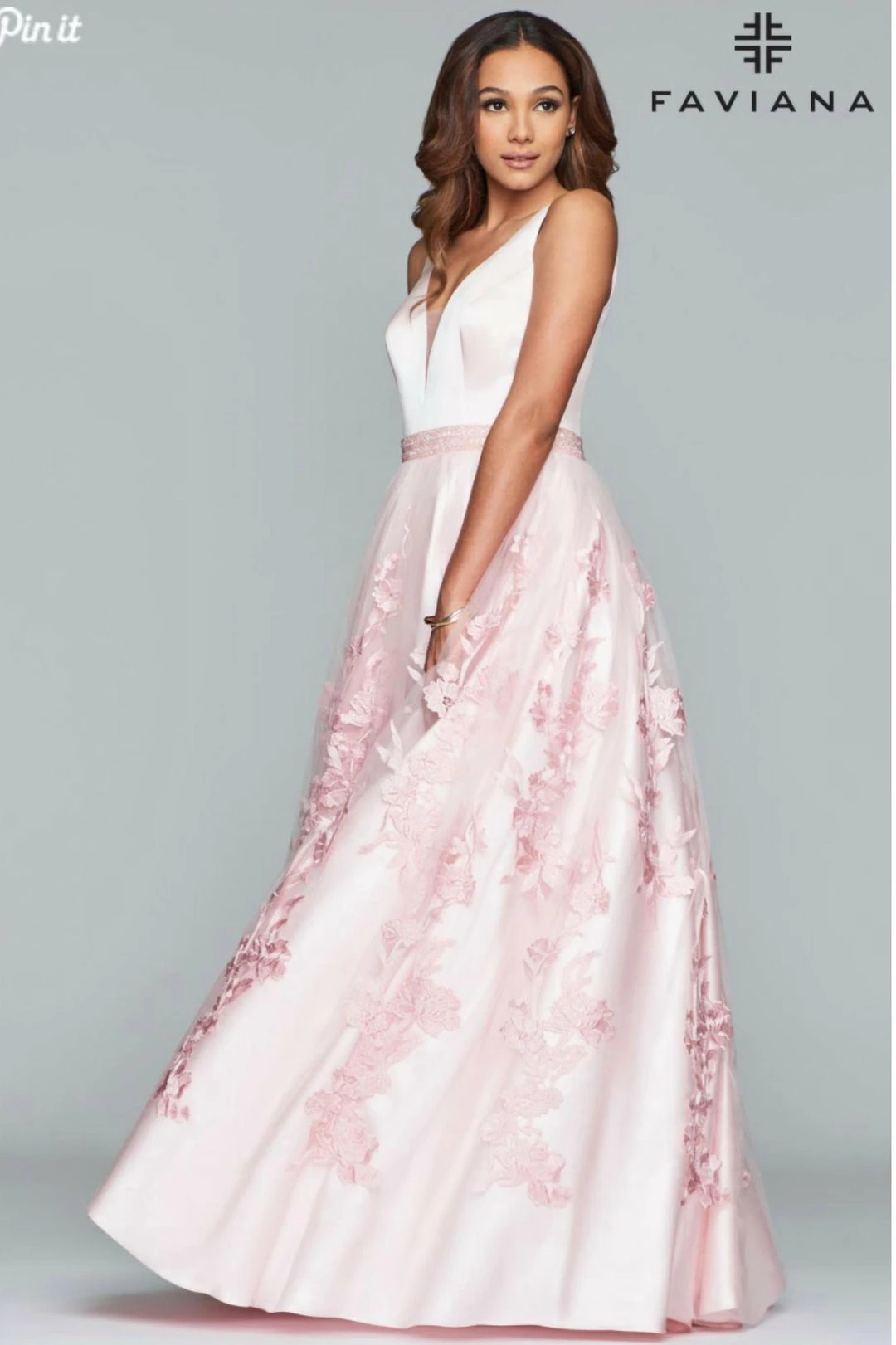 Faviana Long Gown With Tulle Skirt in Pale Pink - women 3 Faviana Long Gown With Tulle Skirt in Pale Pink - women - Image 3