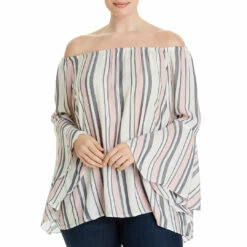 Single Thread Plus Womens Boatneck Butterfly Sleeves Peasant Top