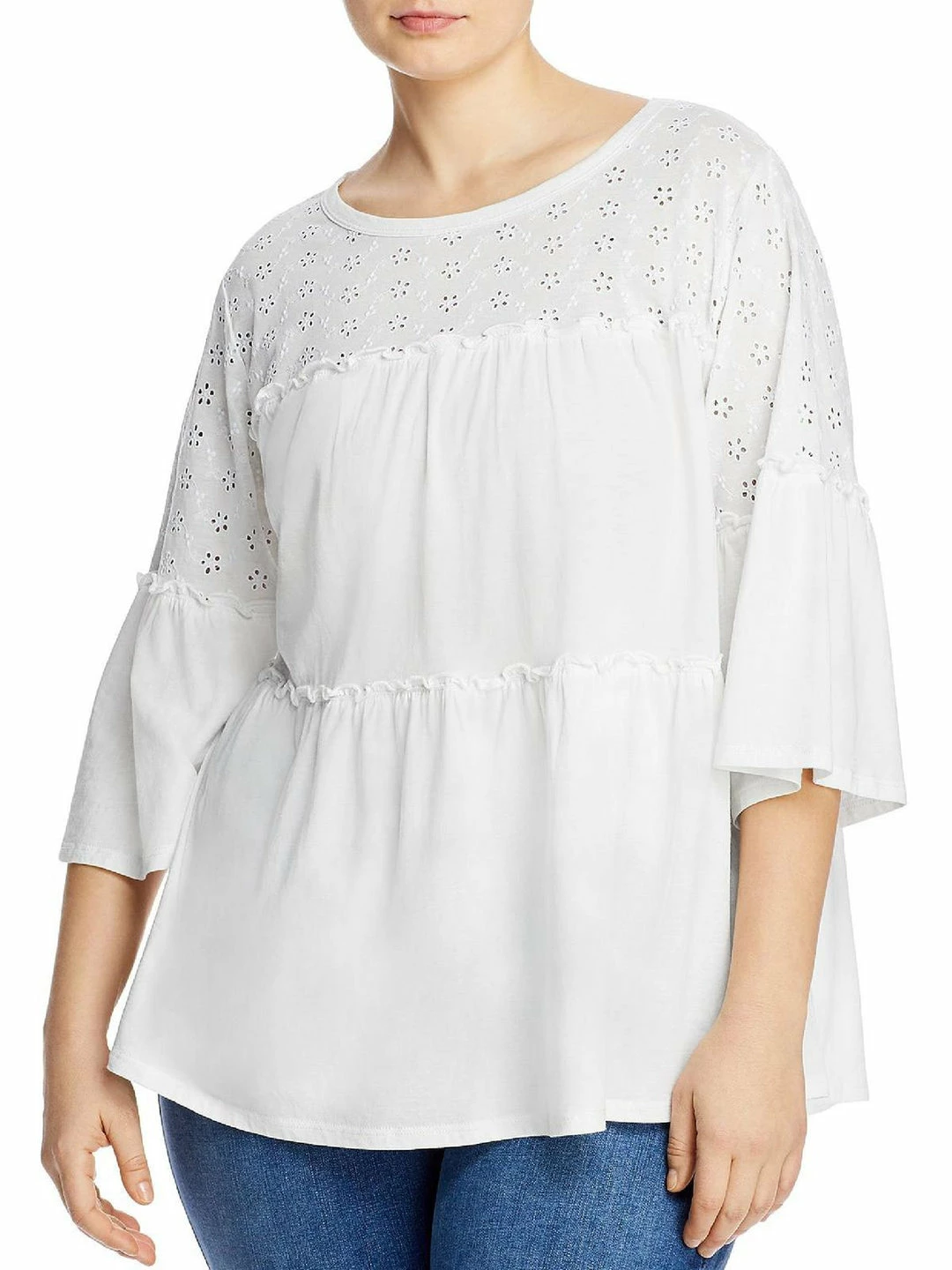 Single Thread Plus Womens Eyelet Tiered Blouse 1 Single Thread Plus Womens Eyelet Tiered Blouse