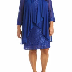 R&M Richards Plus Womens Lace Floral Print Dress With Jacket
