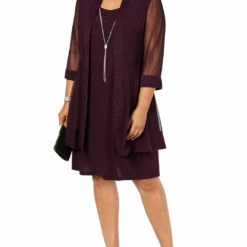 R&M Richards Plus Womens Sleeveless Metallic Dress With Jacket