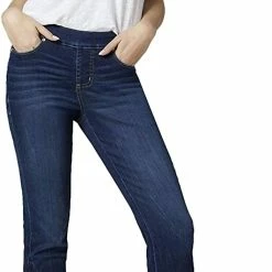 Jag Lewis Straight With Navy Embroidered Cuff Jeans in Harbor - women