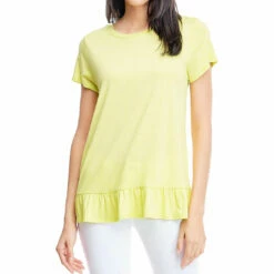 Single Thread Womens Ruffled Trim Short Sleeves T-Shirt