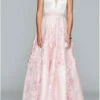Faviana Long Gown With Tulle Skirt in Pale Pink - women