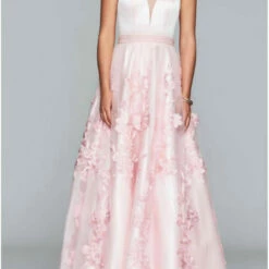 Faviana Long Gown With Tulle Skirt in Pale Pink - women