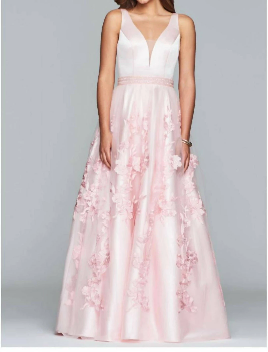 Faviana Long Gown With Tulle Skirt in Pale Pink - women 1 Faviana Long Gown With Tulle Skirt in Pale Pink - women