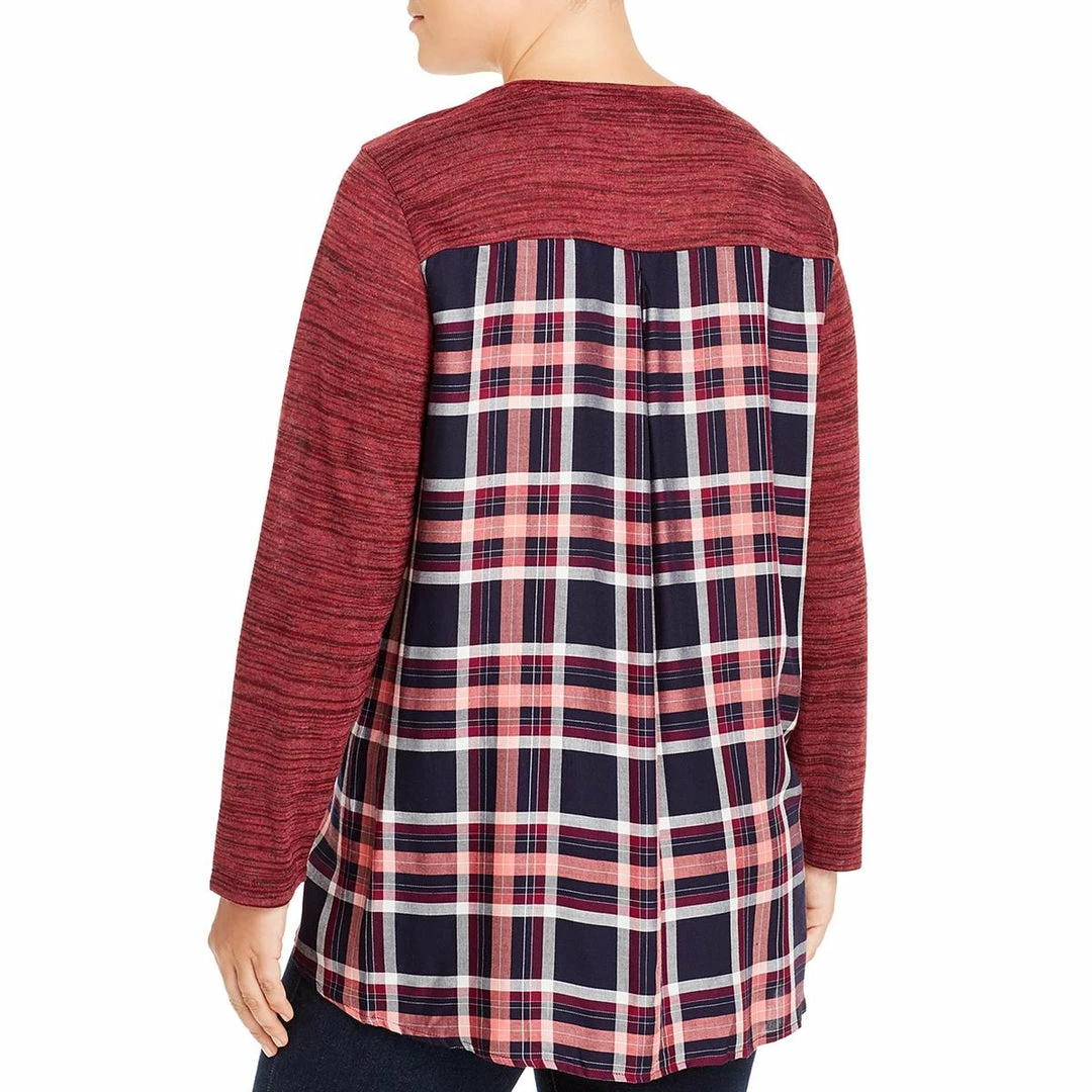 Single Thread Plus Womens Plaid Mixed Media Blouse 2 Single Thread Plus Womens Plaid Mixed Media Blouse - Image 2