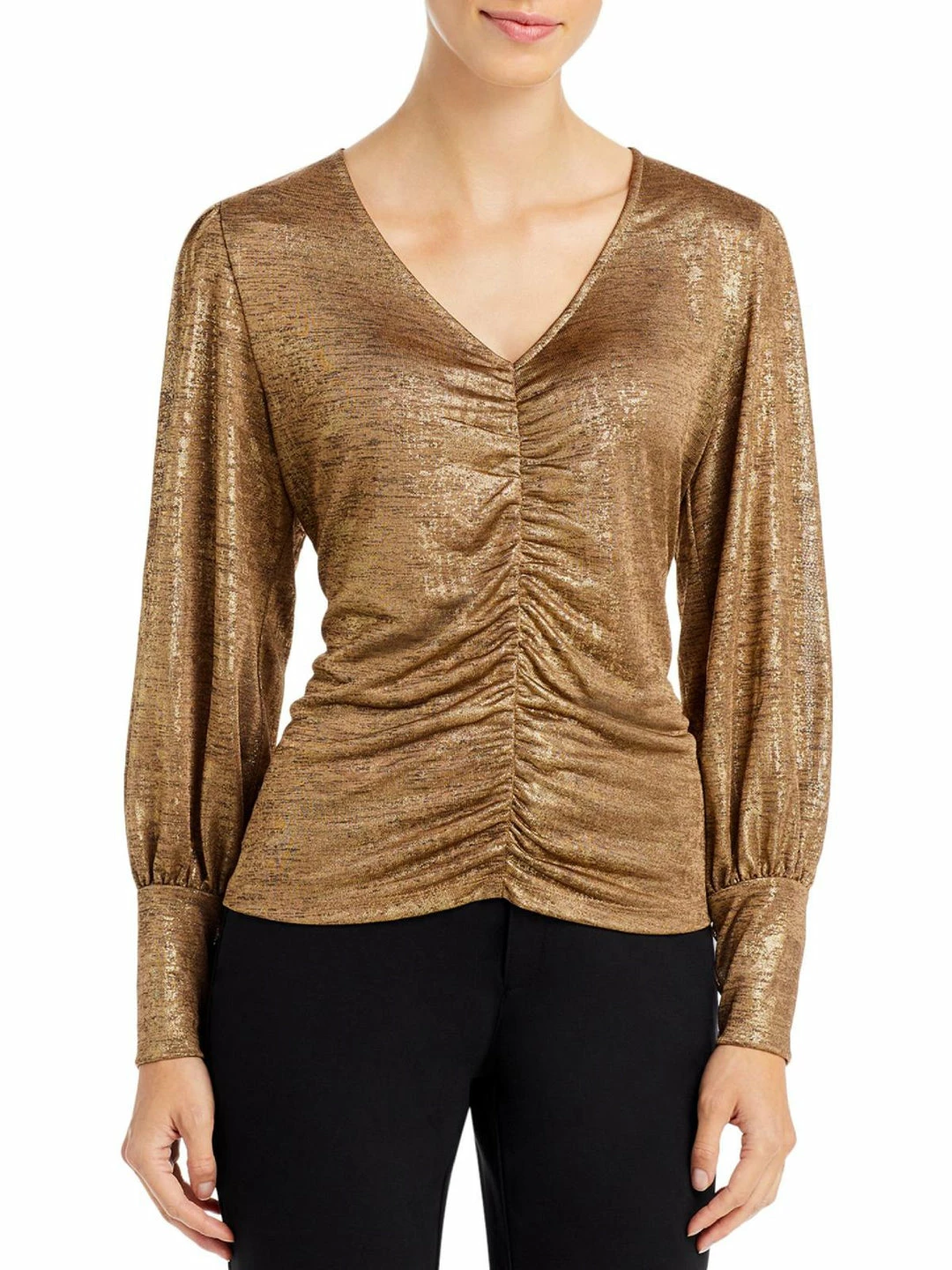 Single Thread Womens Metallic V Neck Pullover Top 3 Single Thread Womens Metallic V Neck Pullover Top - Image 3