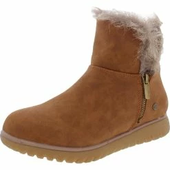 London Fog Womens Faux Suede Faux Fur Lined Ankle Boots