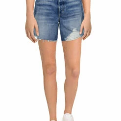 AMO Womens Midi Denim Shorts Cutoff Shorts