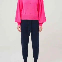 Brodie Cashmere Bonny Bobble Jumper in Neon Pink - women