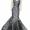 Faviana Jacquard Classic Evening Gown in Grey And Silver Floral - women