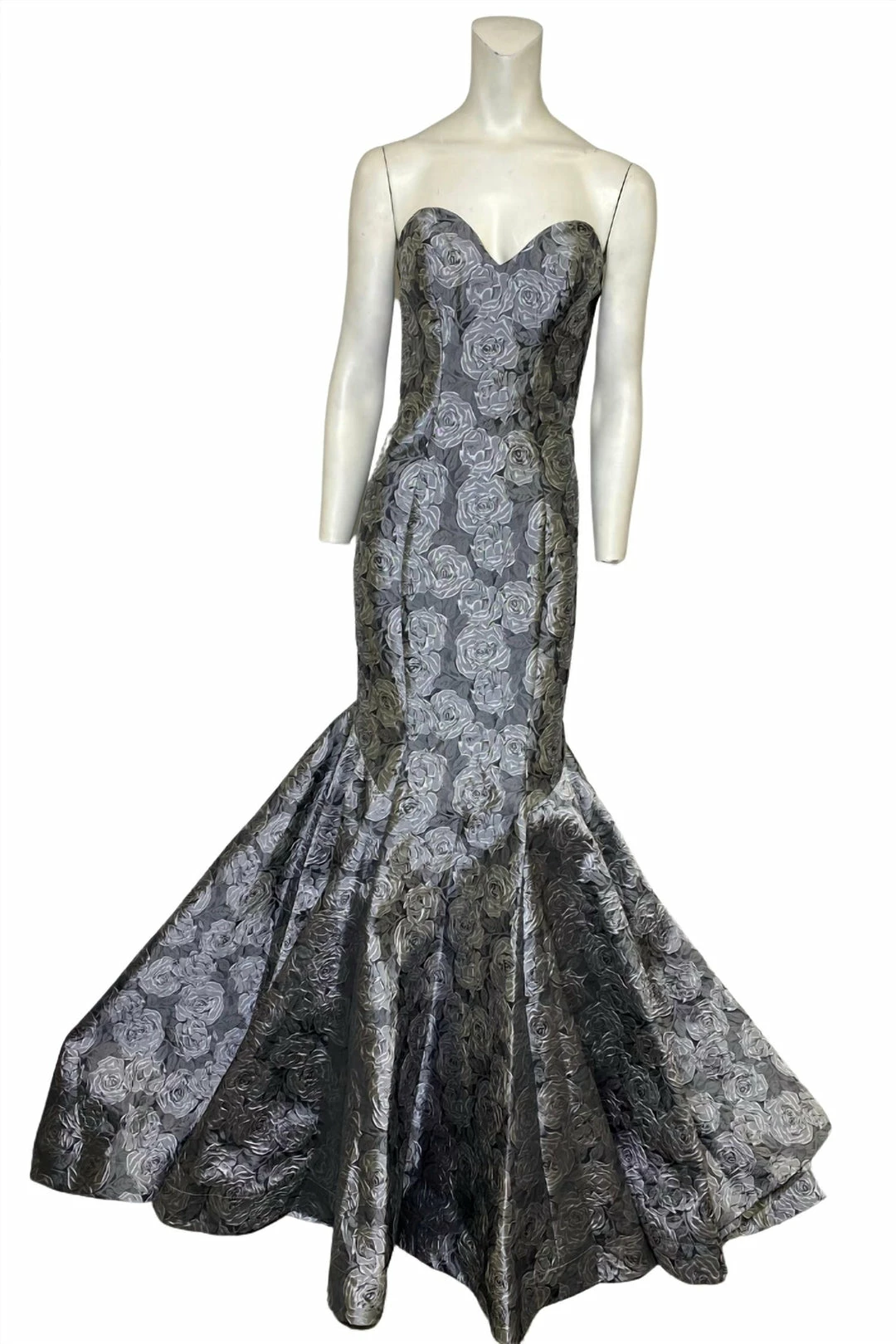 Faviana Jacquard Classic Evening Gown in Grey And Silver Floral - women 1 Faviana Jacquard Classic Evening Gown in Grey And Silver Floral - women